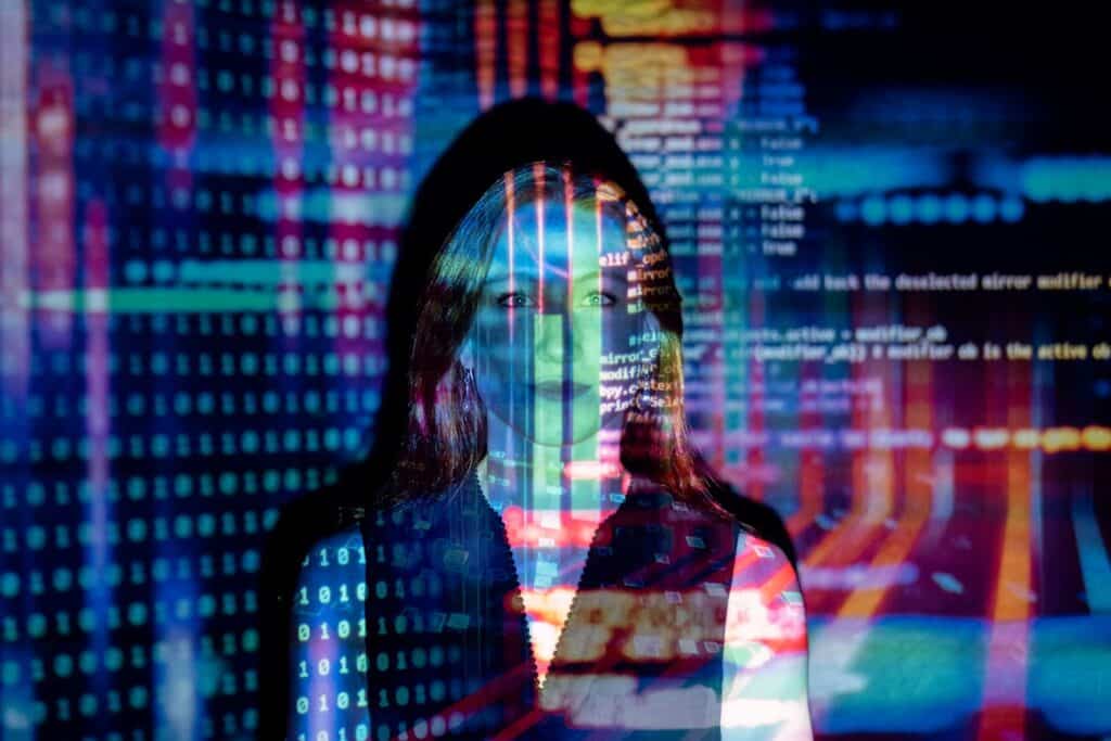 AI, Woman in front of Code